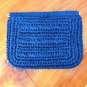 Fashion Imports Made in Italy Blue Crochet Clasp Frame Women's Clutch Bag